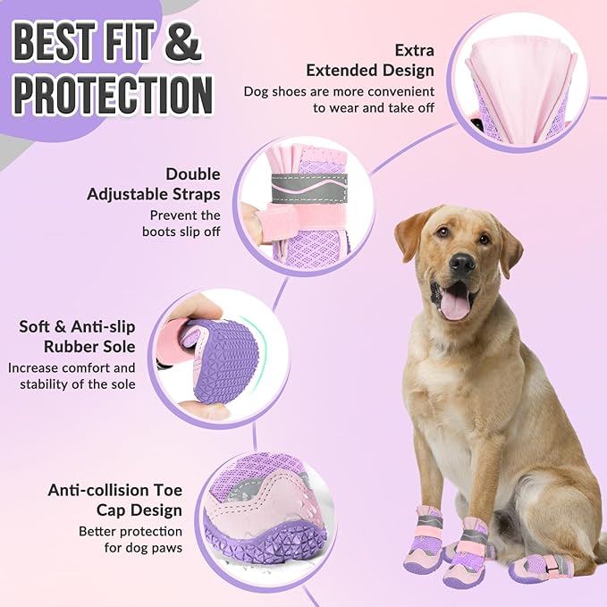 SlowTon Dog Shoes for Large Small Medium Dogs - Breathable Dog Boots for Summer Hot Pavement, Paw Protector for Outdoor Walking Winter Snow, Anti-Slip Rubber Dog Booties for Hard Floor (Pale Pink, 3)