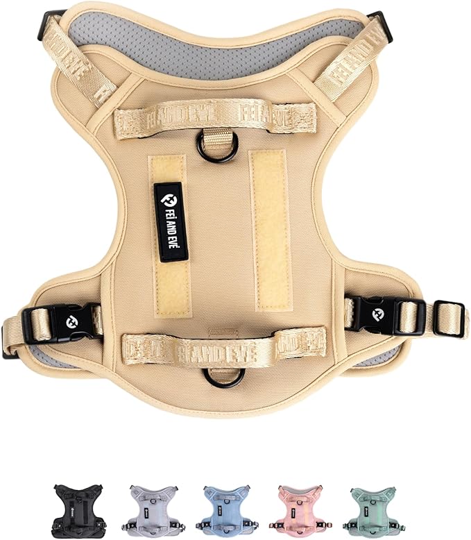 2025 New Edition, Fei & Eve Classic Dog Harness - Quick-Release Buckles | 3-Point No-Pull Control | Heavy-Duty 900D Nylon | Dual Safety Handles | Breathable Mesh | Adjustable Fit | X-Large,Champagne