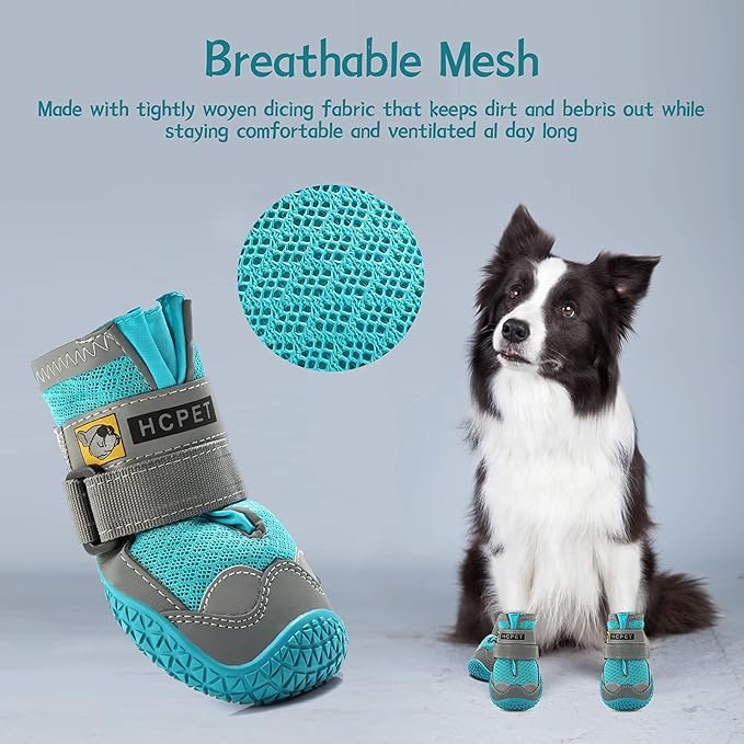 Dog Shoes for Large Dogs, Medium Dog Boots & Paw Protectors for Hardwood Floors, Outdoor Dog Booties for Hot Pavement Winter Snow Hiking, Breathable Dog Shoes with Reflective Strips Size 5