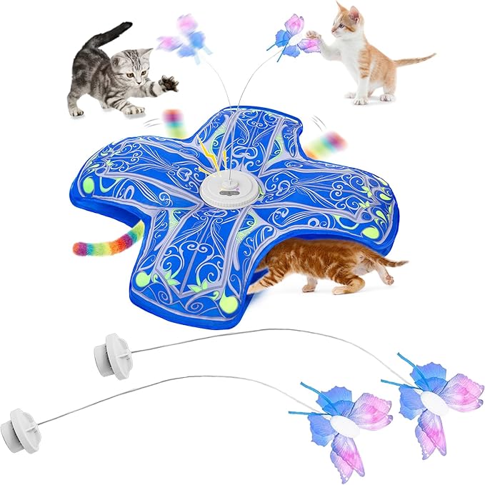 Interactive Hide and Seek Cat Toy with Blue Cover + 2 Wire Butterfly Replacements