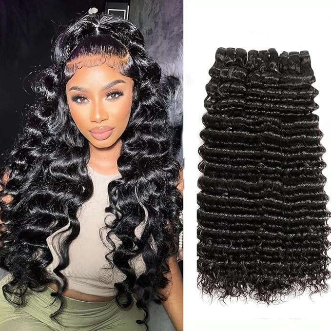 Selina Deep Wave 3 Bundles Human Hair 20 22 24 Inch Bundles Wavy Deep Curly Human Hair 300g/Pack 100% Unprocessed Brazilian Virgin Hair Natural Black