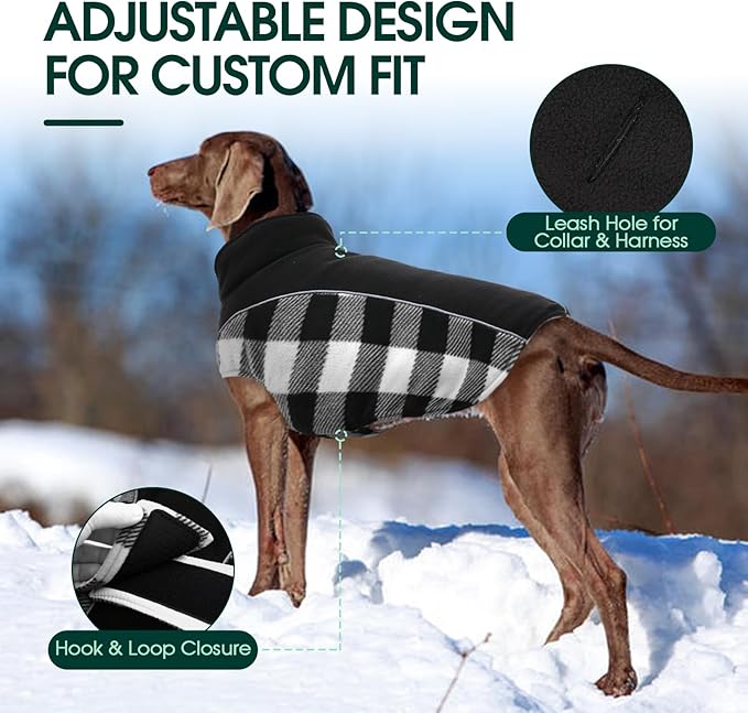 Kuoser Dog Winter Coat, Reversible Waterproof Dog Jacket with Reflective Strip, Warm Dogs Fleece Vest Adjustable Doggy Cold Weather Clothes Plaid Christmas Outfit Pet Apparel for Small Dogs, Black S