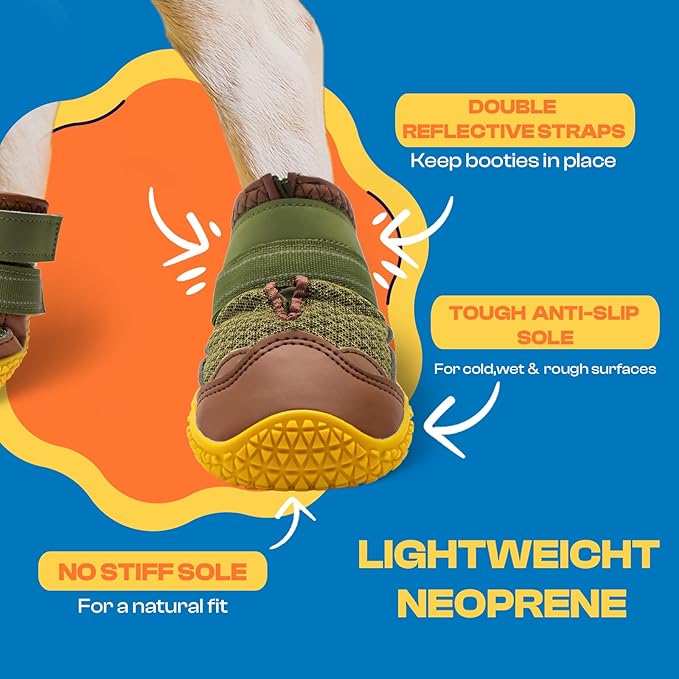 Dog Shoes for Large Dogs, Medium Dog Boots & Paw Protectors for Hardwood Floors, Outdoor Dog Booties for Hot Pavement Winter Snow Hiking, Breathable Dog Shoes with Reflective Strips Size 4