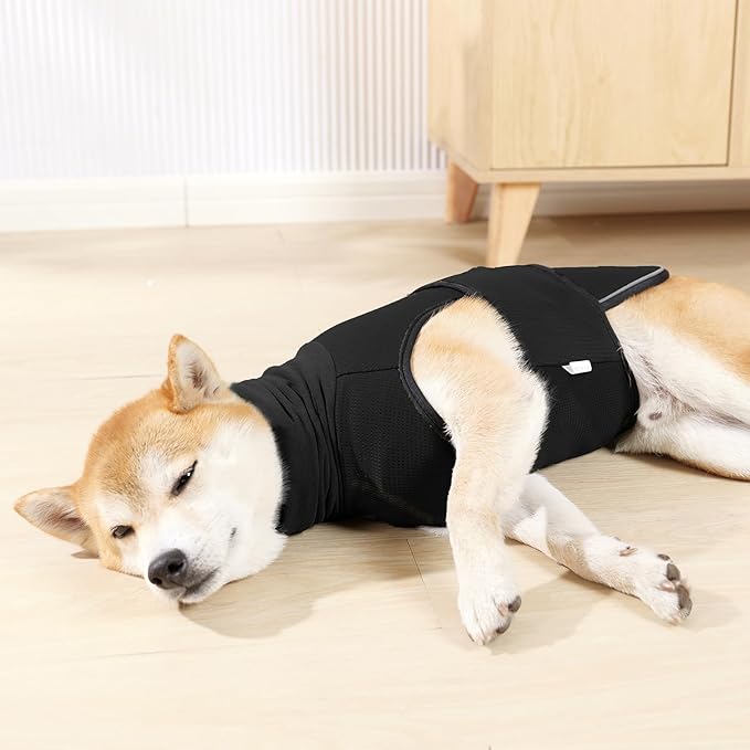 ROZKITCH Dog Anxiety Calming Hoodie, Jacket for Fireworks & Travel, Breathable Dog Shirt with Noise Block & Ear Protection Design Black XL