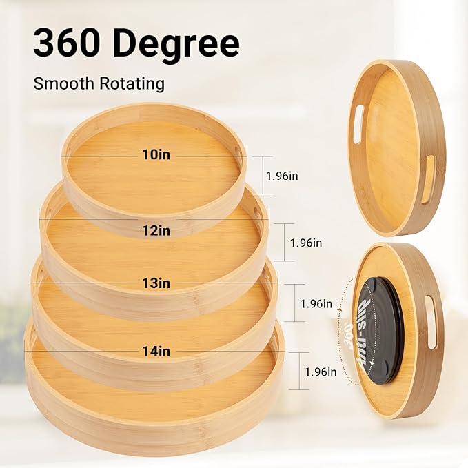 13in Bamboo Lazy Susan Turntable - Round Organizer for Kitchen Table Top, Cabinet Pantry & Spice Can Storage