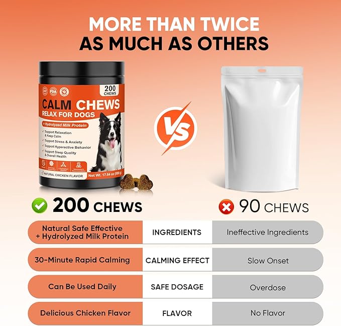 Calming Chews for Dogs-Dog Calming Chews Anxiety Relief Bites with Melatonin HMP for Dog Relaxing Aid-Car Anxiety Fireworks and Thunder Stress Relief Treats Supplements for Puppies Small All Dogs