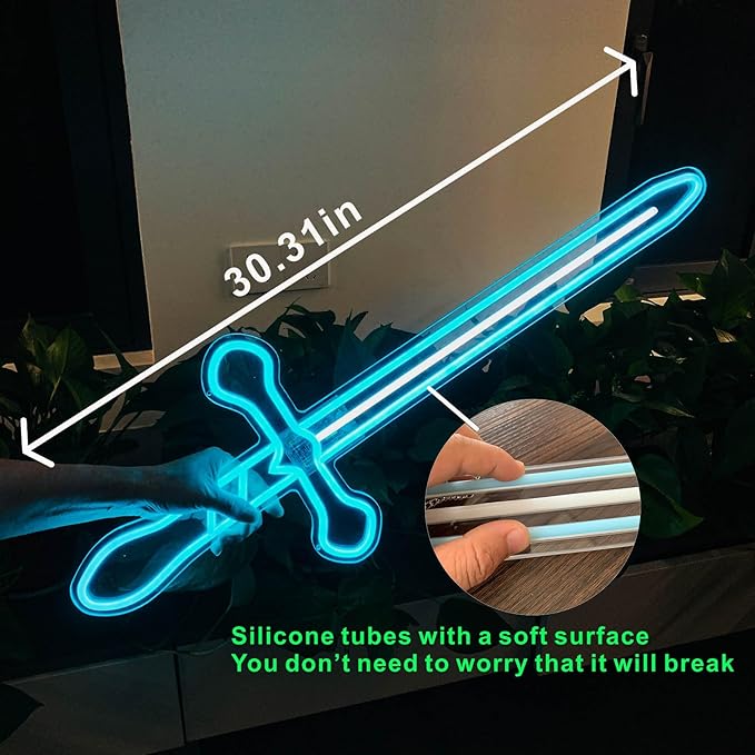 30” LED Sword Neon Sign–Medieval neon sign Sword Prop Weapon，Boys, Kids，Gifts for Teens，Boys Room Decor，Wall Decor Cosplay Costume Accessory, Roleplay & Halloween，Christmas Gifts