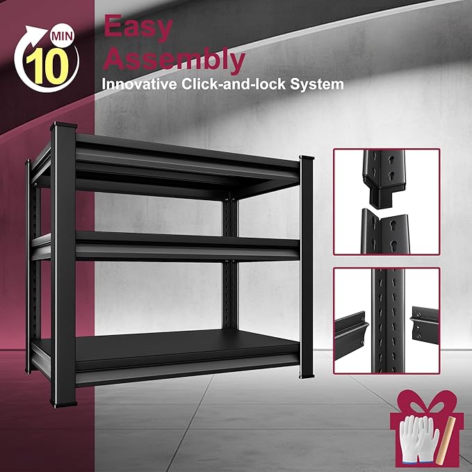 36''W Garage Shelves Heavy Duty - 1,200Lbs Steel Metal Adjustable Utility Storage Shelving Rack Units 36" W x 16" D x 36" H 3 Tier Black