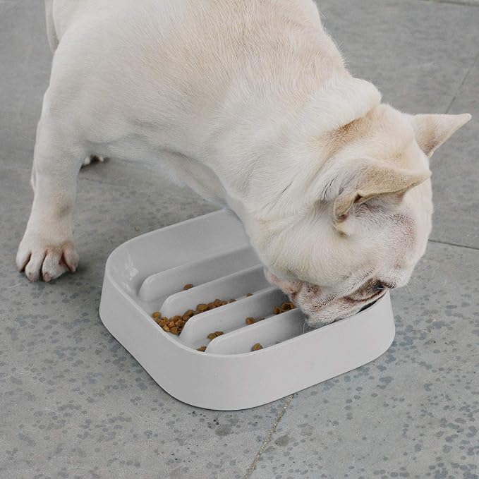 Healthy Slow Feeding Dog Bowl for French Bulldog -Slow Feeder Dog Bowl No Chocking Dog Cat Food Bowl with Striped Shape Pattern (Grey)
