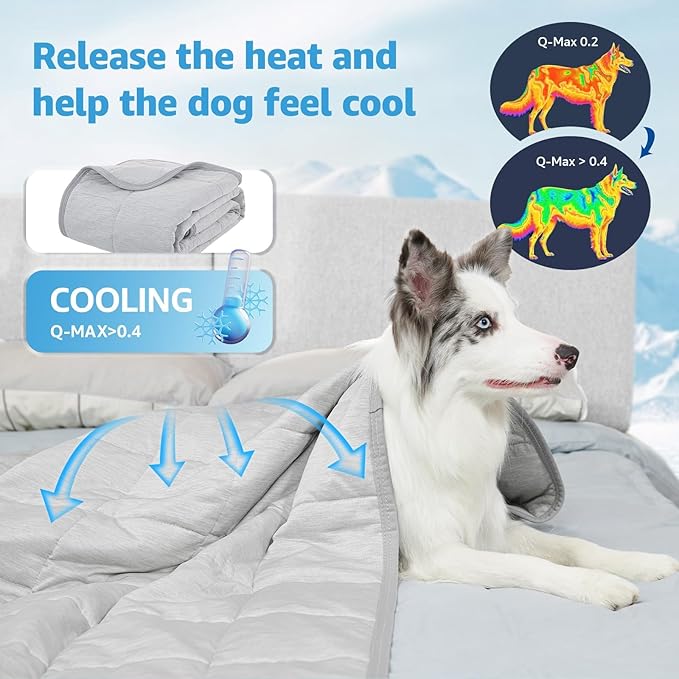 Dog Cooling Blanket, 0.4 Q-MAX Cooling Blanket for Dogs Washable, Cool to Touch Pet Blanket Cooling Comforter Throw for Bed Cover, Soft Lightweight Cold Mats for Pet Summer Sleeping (30"×40"/Grey)