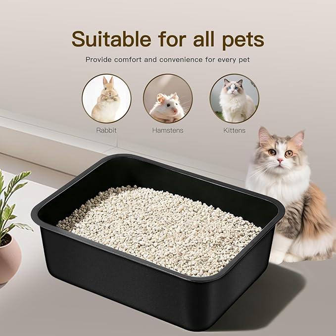 Stainless Steel Cat Litter Box - Large Metal High Sided Litter Pan, Non-Stick & Odor-Free, Easy to Clean, Anti-Leakage Pet Toilet for Cats/Kittens/Rabbits（17.7" L x 13.8" W x 6" H）