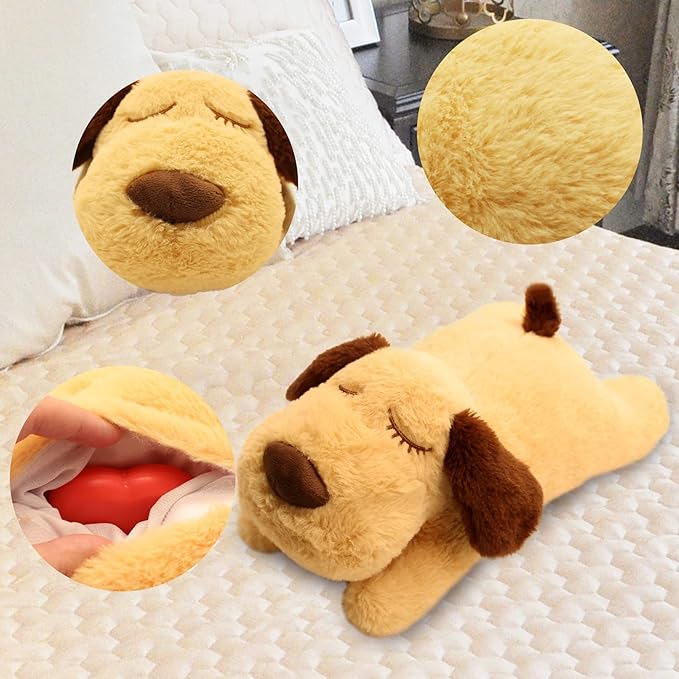 3T GROUP Heartbeat Puppy for Dogs Stuffed Animal with Heartbeat Toy for Puppy Essentials Sleep Aid Pet Behavioral Training Anxiety Relief Calming Plush Pillow(Yellow)