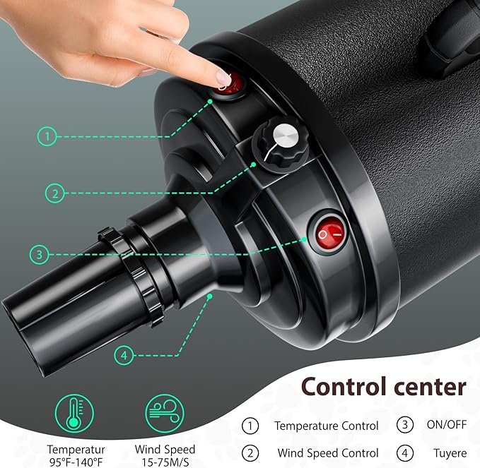 Dog Dryer Pet Hair Blower High Velocity for Grooming, Blow 3800W/5.2HP for Large Dogs Sechoir Pour Chien with Stepless Adjustable Speed, 4 Different Nozzles and Dog Brush,Silver