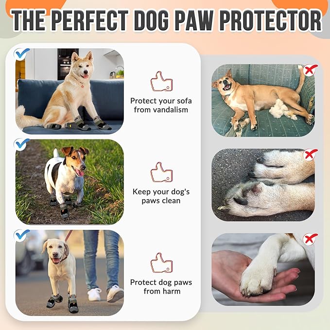 SlowTon Dog Shoes for Large Small Medium Dogs - Waterproof Dog Boots for Summer Hot Pavement, Paw Protector for Outdoor Walking Winter Snow, Anti-Slip Rubber Dog Booties for Hardwood Floor (Black, 0)