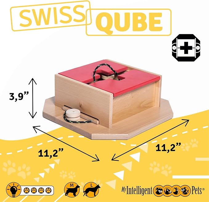 Swiss Qube - Interactive Dog Puzzle Toy, Engaging Slow Feeder and Sniffing Game for Mental Stimulation, Fun Brain Challenge for Smart Dogs