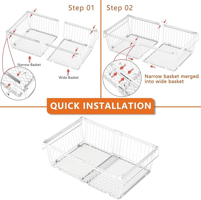 Large Freezer Organizer Bins，Upgraded Bottom Leak-Proof net，4 Pack， Expandable Stackable Chest Freezer Containers with Handle，for Fridge, Deep Freezer, Cabinet, Kitchen, Pantry (White-4Pack)