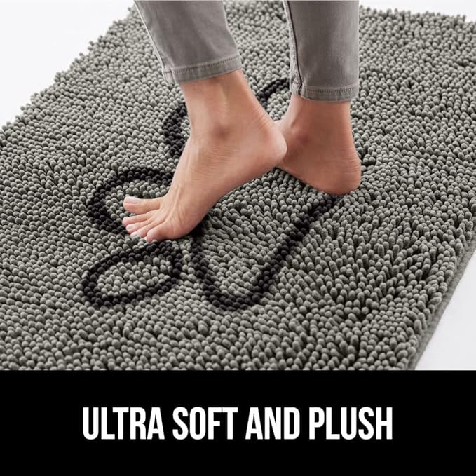 GORILLA GRIP SoakSTOPPER Dog Door Mat, Machine Washable Rug Absorbent Doormat Captures Moisture Mud Dirt, Quick Dry Soft Chenille Entryway Rugs Indoor Entrance Mats for Dog Paws, 24x17 Paw Grey