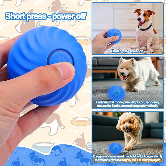 Mity rain Interactive Dog Toys - Self Rolling Ball with Cover Anti-Chewer for Small/Medium/Large Puppy Pet, Moving Ball for Dogs Enrichment, Motion Activated Toys That Move on its Own