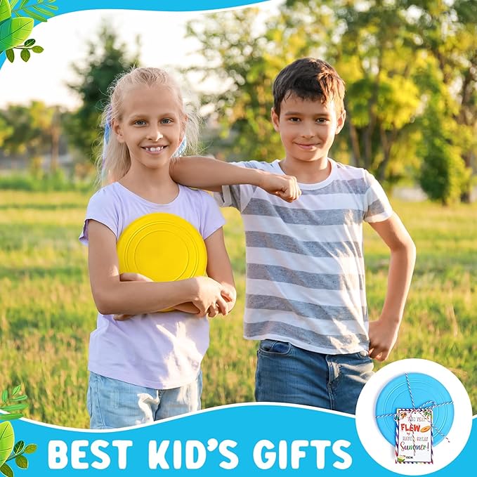 24 Sets Rubber Flying Disc Bulk 7 Inch with Ropes and Gift Cards End of Year Student Rewards Gift for Classroom Summer Kids Pets Toys Party Favors Back to School Gifts (4 Colors)