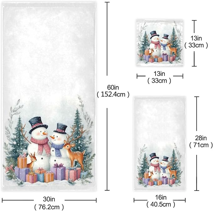 Pfrewn Christmas Winter Towels Set of 3 Blue Cyan Glitter Snowflakes Bathroom Towel Soft Absorbent Bath Hand Towels Washcloth Guest Towel Sets Xmas Holiday Decor