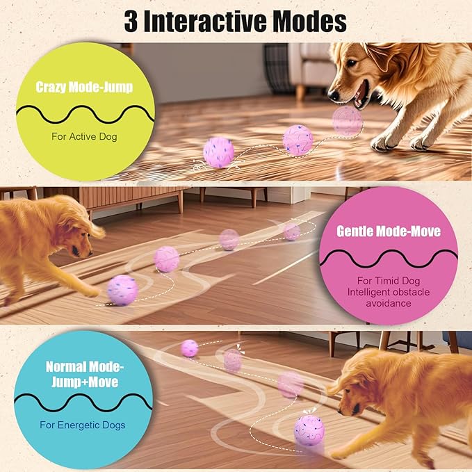 Interactive Dog Ball, Smart Dog Toy for Medium and Large Dogs, Automatic Moving, Rotating & Bouncing, E-TPU Material, IP54 Waterproof, Motion-Activated Dog Stimulation Toy to Keep Them Busy