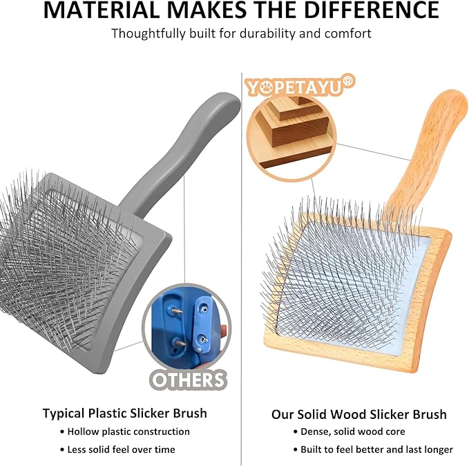 Dog Slicker Brush for Goldendoodles, Poodles & Long Haired Dogs - Long Pin Doodle Brush & Pet Comb Kit Removes Tangles Loose & Knots, Professional Grooming Tools with Wooden Handle, Natural