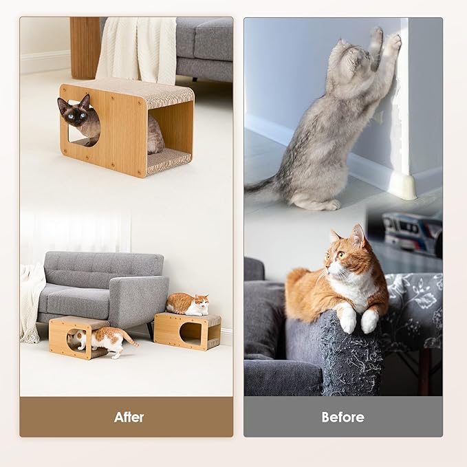 EHEYCIGA Cardboard Cat Scratcher House, 17-Inch Corrugated Cat Scratcher for Indoor Cats, Kitten Scratching Board Pad, Brown
