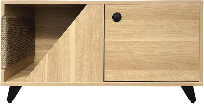 4 Cats & Dogs Jessie Jr. Pet Cabinet with Scratching Post, Cozy Pet Nook & Storage – Modern Engineered Wood Furniture for Cats & Small Dogs, Stylish Compact Design, 35.5” x 15.75” x 18.5”, Oak
