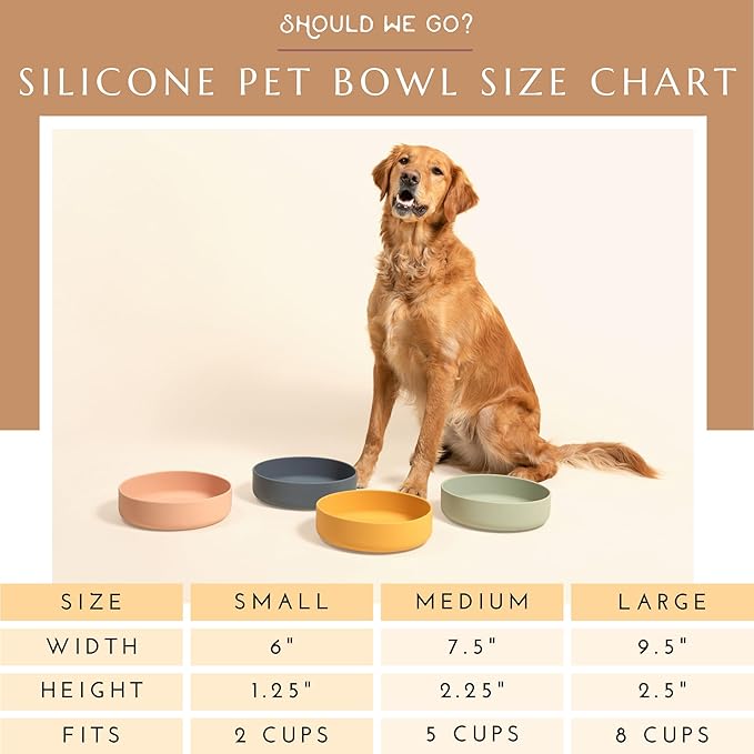 Should We Go? Dog Water Bowl - The Perfect Dish No-Spill, Less Mess Non-Tippable Water & Food Bowl Pure Silicone with Suction Cup Fits 8 Cups 9.5" Across x 2.5" Tall Ideal for All Pets, Large-Charcoal