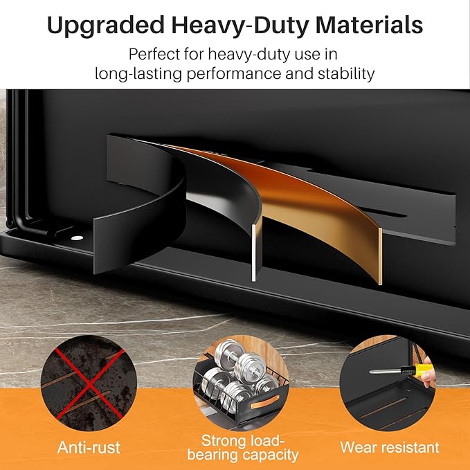Pull out Cabinet Organizer, Fixed with Adhesive Nano Film,Heavy Duty Slide out Pantry Shelves Drawer Storage,Sliding Mesh Basket with Handle for Kitchen, Bathroom,Home, 13.8"W X15.7"D X6.2"H(Black)