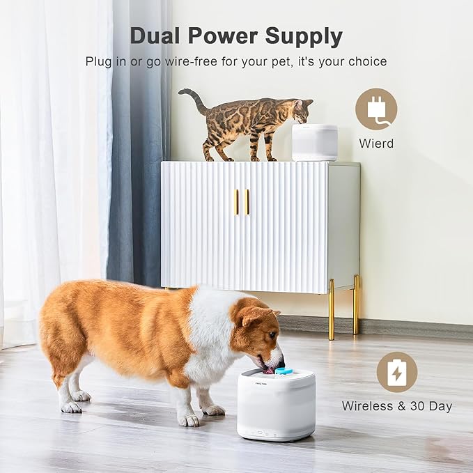 PAWGETHER® Cat Water Fountain with Radar Sensor and Wireless Pump, Ultra Quiet 67oz/2L Automatic Pet Water Fountain for Dogs and Cats with Replacement Filter Dog Water Dispenser