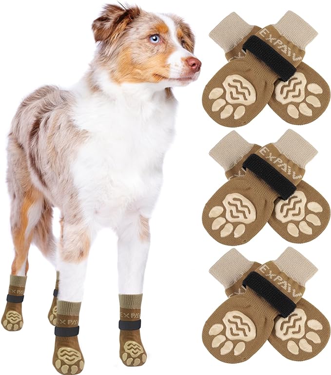 EXPAWLORER 6PCS Anti-Slip Dog Socks to Prevent Licking Paws,Dog Shoes for Hot Pavement,Best Paw Protector Traction Control on Hardwood Floor,Dog Booties for Puppy Small Medium Large Senior Dogs