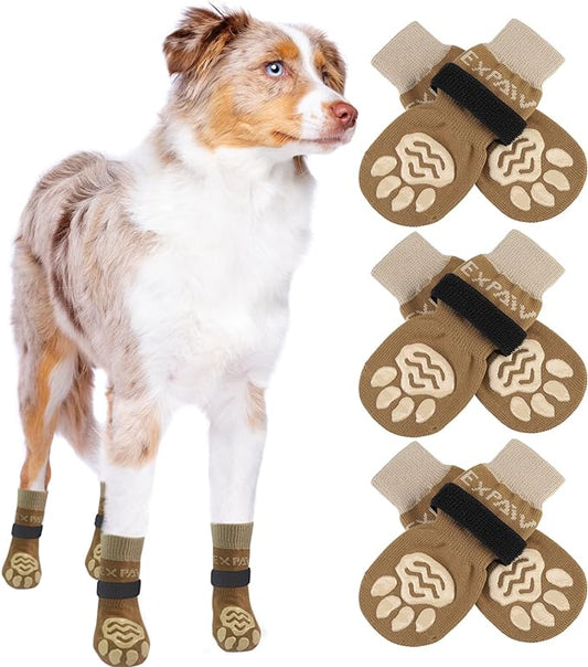 EXPAWLORER 6PCS Anti-Slip Dog Socks to Prevent Licking Paws,Dog Shoes for Hot Pavement,Best Paw Protector Traction Control on Hardwood Floor,Dog Booties for Puppy Small Medium Large Senior Dogs
