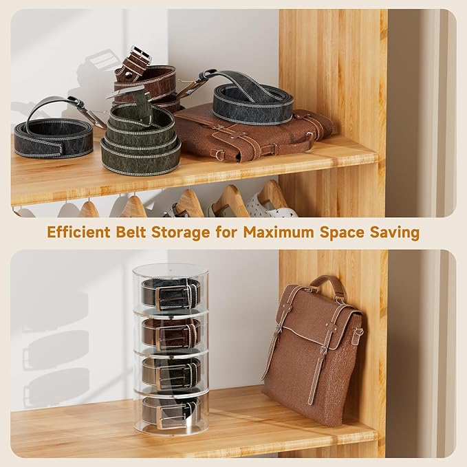 Belt Organizer, Acrylic Belt Organizer for Closet, 5 Layers Belt Box for Drawer, Stackable Belt Holder for Men, Belt Display Case for Ties, Watches, Jewelry, Gift for Husband, Family, Friends