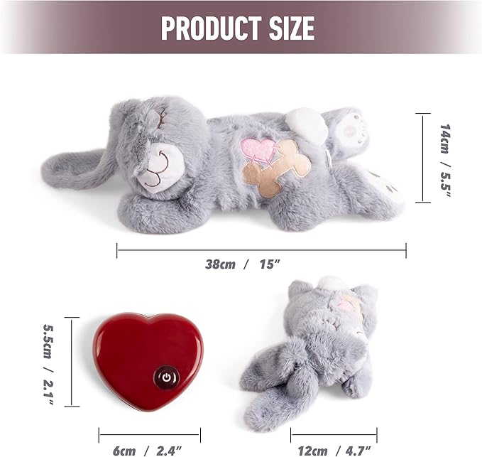 PetPrime Dog Heart Beat Puppy Plush Rabbit Toy - with Warmer Bag Pet Soft Anxiety Puppy Relief Toy for Sleeping(Gray Rabbit)