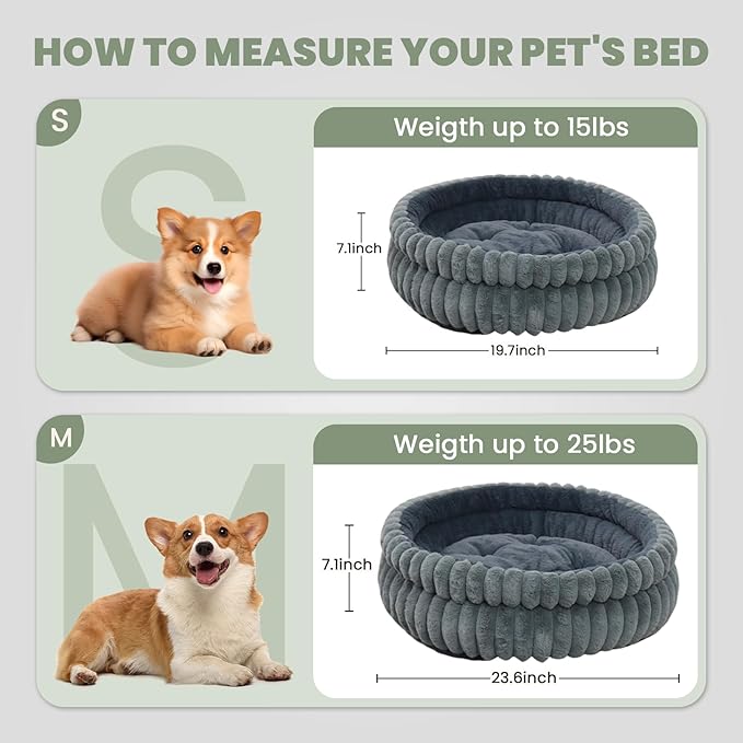 Calming Dog beds for Small Dogs, Faux Rabbit Fur Round Anti-Anxiety Pet Bed for Kittens & Puppies, Fluffy Puppy Bed with Washable Cushion & Detachable Cover, 24"