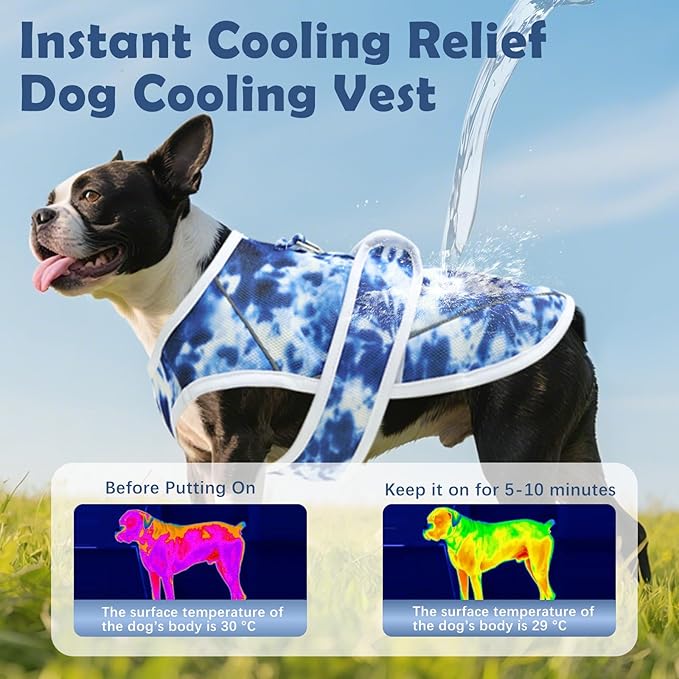 Dog Cooling Vest – Lightweight Pet Cooling Shirt 3D Breathable Mesh, Reflective Strips & UV Protection for Walking, Hiking, Park – Adjustable Fit Dog Cooler Jacket with D-Ring U-DCV04S