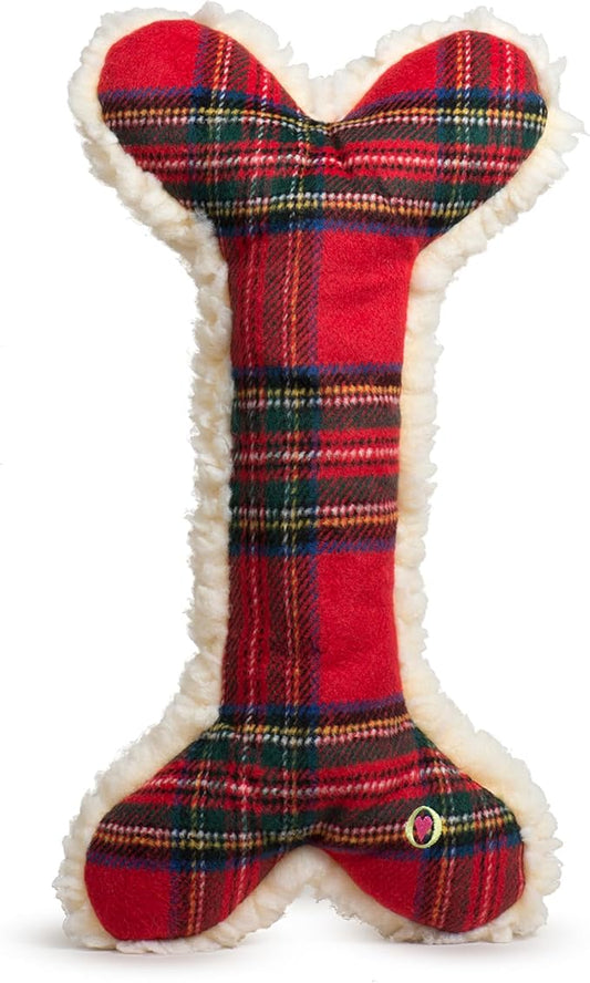Plush Bone Dog Toy — 12", Faux Sheepskin, Durable Reinforced Seams, Washable