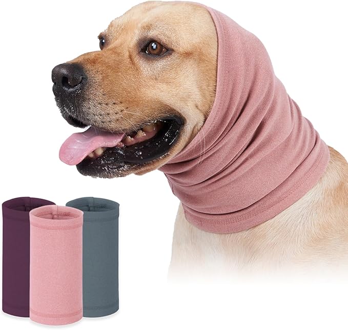 Dog Calming Hoodie Head Wrap,No Shake Anxiety Relief Quiet Thunder Vest for Dogs,Ear Protection Head Muffs for Grooming,Pet Covers for Fireworks,Vet Visits,Bathing,Pink,S
