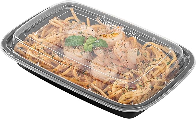 Restaurantware Plastic Food Container 50 Count 7.7 x 5.5 x 1.5 Inch 16 Oz Black Microwave-Safe Meal Prep To-Go Box With Clear Lid Plastic Storage Box For Hot And Cold Food