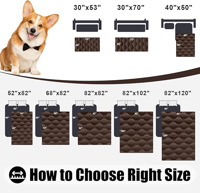 Smiry Waterproof Dog Bed Cover Blanket, Soft Reversible Pet Blanket, Washable Leakproof Cats Dogs Couch Cover for Sofa, Couch, Furniture, Plaid (82x120 Inch, Chocolate/Dark Grey)