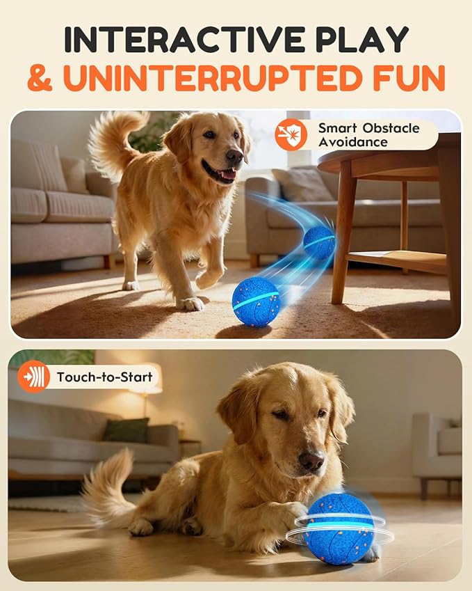 Smart Interactive Dog Toys, Automatic Moving Rolling Bouncing Dog Ball for Medium & Large Dog Breeds, E-TPU Durable & Waterproof, with Irregular Motion to Encourage Active Play
