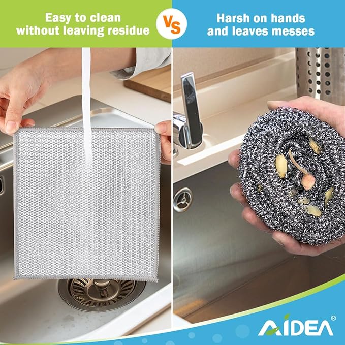 AIDEA Multipurpose Wire Dishwashing Rag for Wet and Dry, 24PK Multipurpose Cleaning Pads, Steel Scrubber Non-Scratch Wire Dishcloths for Cookware, Sinks, Dishes, Stove Tops-7"×8"