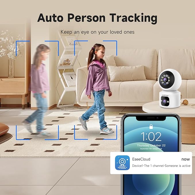 Indoor Pet Security Camera for Dog Cat, 360° Pan Tilt Baby Monitor, 2.5k Dual-Lens WiFi Camera with Phone App, 2.4G/5G WiFi, AI Human & Pet Detection,Compatible with Alexa