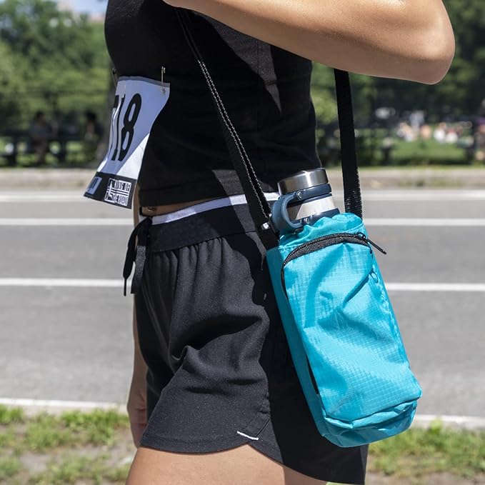 Trail maker Water Bottle Carrier Bag with Strap, Phone Pocket for Walking, Runs, Bike, Stainless Steel, Glass, Plastic