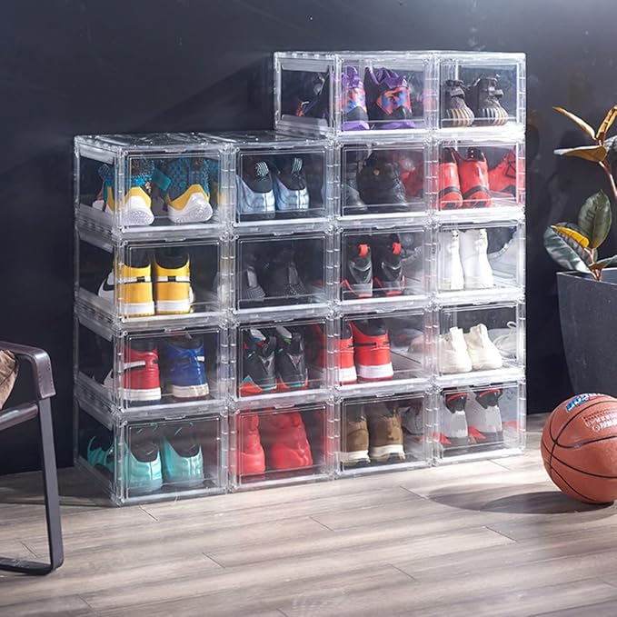 Zerodeko 1pc Transparent Sneaker Storage Box Clamshell Shoes Organizer Stackable Container for Shoes Socks and Accessories for Closet and Entryway Storage