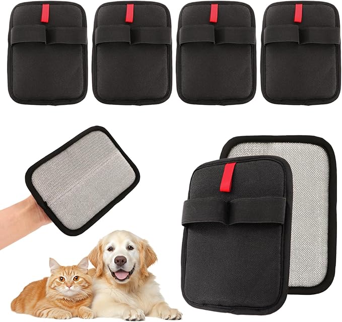 braxan 6 Pcs Pet Hair Removal Glove, Electrostatic Pet Hair Remover Gloves, Reusable Cat & Dog Hair Cleaning Gloves, Suitable for Couch, Furniture, Blankets, Curtain, Car Seat