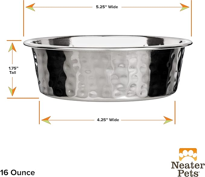 Neater Pet Brands Hammered Decorative Designer Bowls - Luxury Style Premium Dog and Cat Dishes (Small, Stainless)