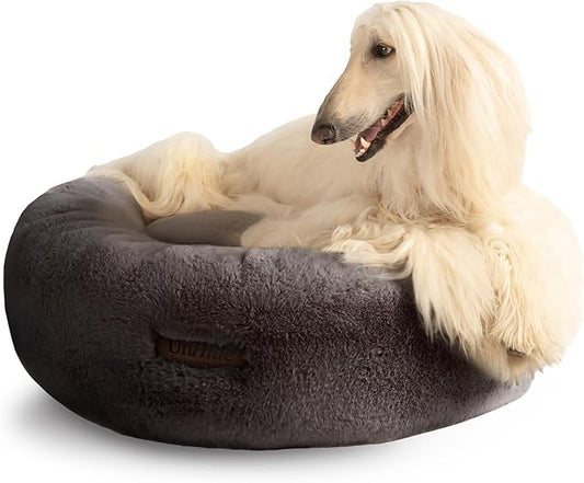 UnHide Floof Pet Bed - Large (35" x 12") - Extra Soft Dog Bed - Removable Faux Fur Cover - Machine Washable - Helps Ease Pet Anxiety & Provides The Perfect Sleep - Charcoal Charlie