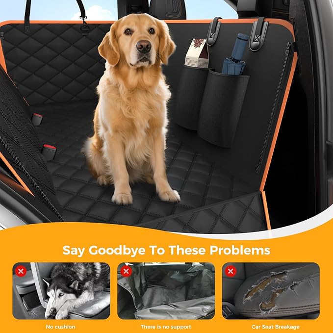 Dog Car Seat Cover for Back Seat,100% Waterproof Scratch Proof Nonslip Seat Cover,600D Heavy Duty Scratch Proof Nonslip Durable Soft Dog Hammock for Car for Cars Trucks and SUVs（Orange